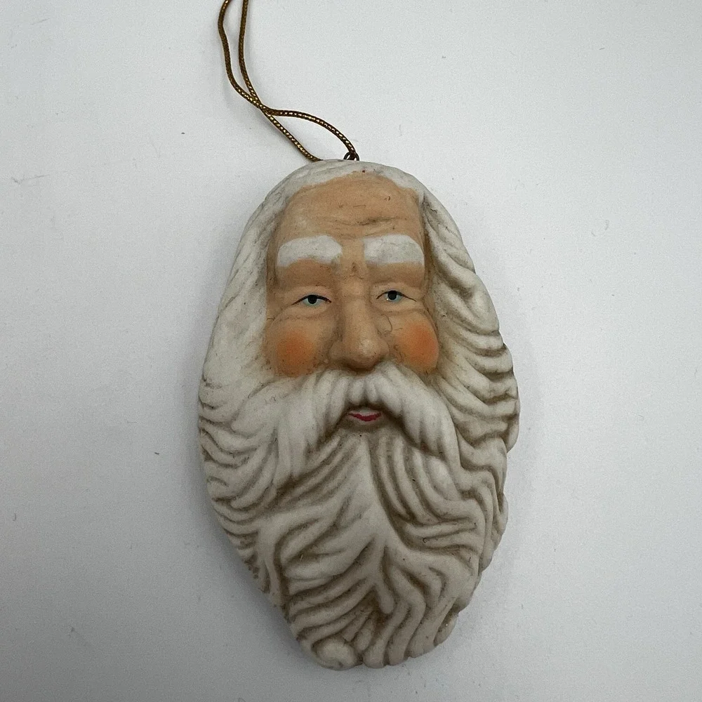 Lot of 4 Vintage 90's Ceramic Painted‎ Santa Head Christmas Ornaments Classic